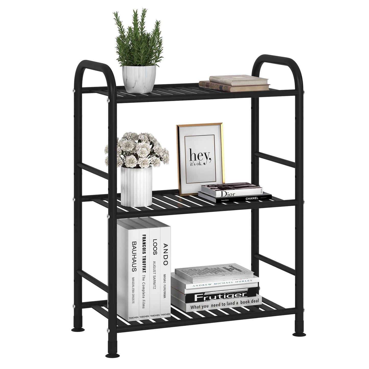 JSB 3-Tier Adjustable Shelving Unit, Heavy Duty Storage Rack Organizer Metal Corner Shelf for Kitchen Living Room Laundry Pantry Bathroom (Black, 3 Tier)…