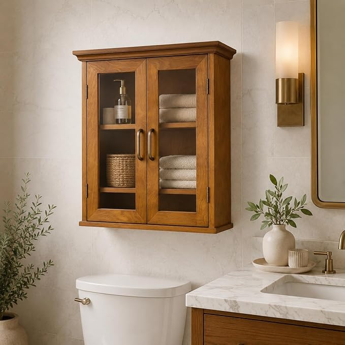 Teamson Home Avery Wooden Over The Toilet Bathroom Removable Wall Medicine