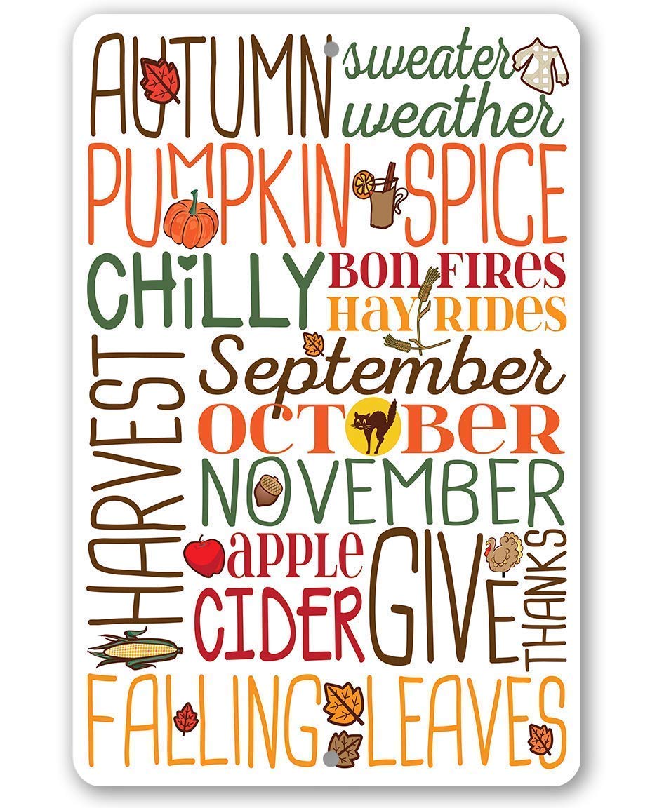 Sweater Weather Pumpkin Spice Metal Sign - Fall and Halloween Home Decor, Autumn Leaves Porch Display, Thanksgiving Season Wall Art Plaque - 8x12 Inch Indoor Outdoor Durable Tin Poster