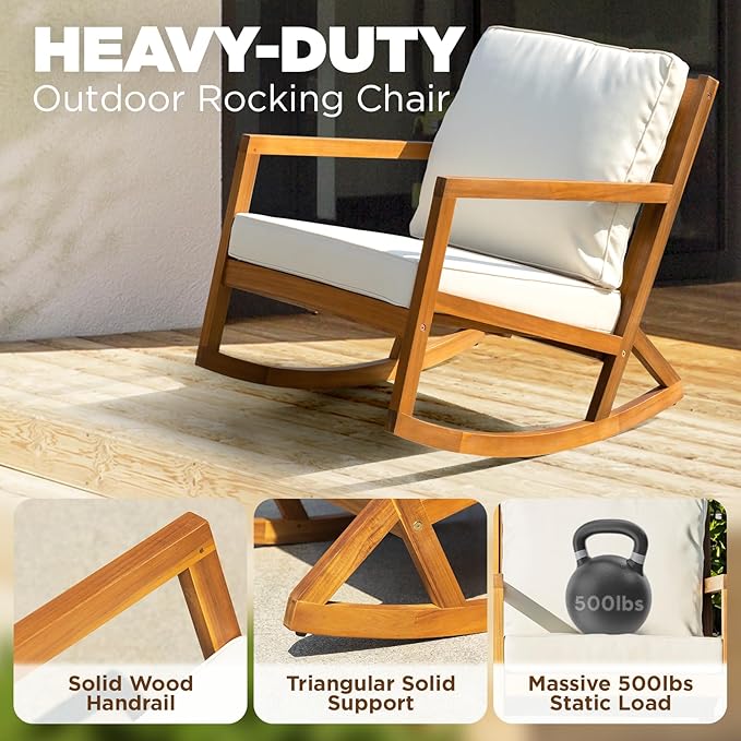 IDZO Rocking Chairs Design Heavy Duty 400lbs Capacity Wood Patio Bistro Set 3