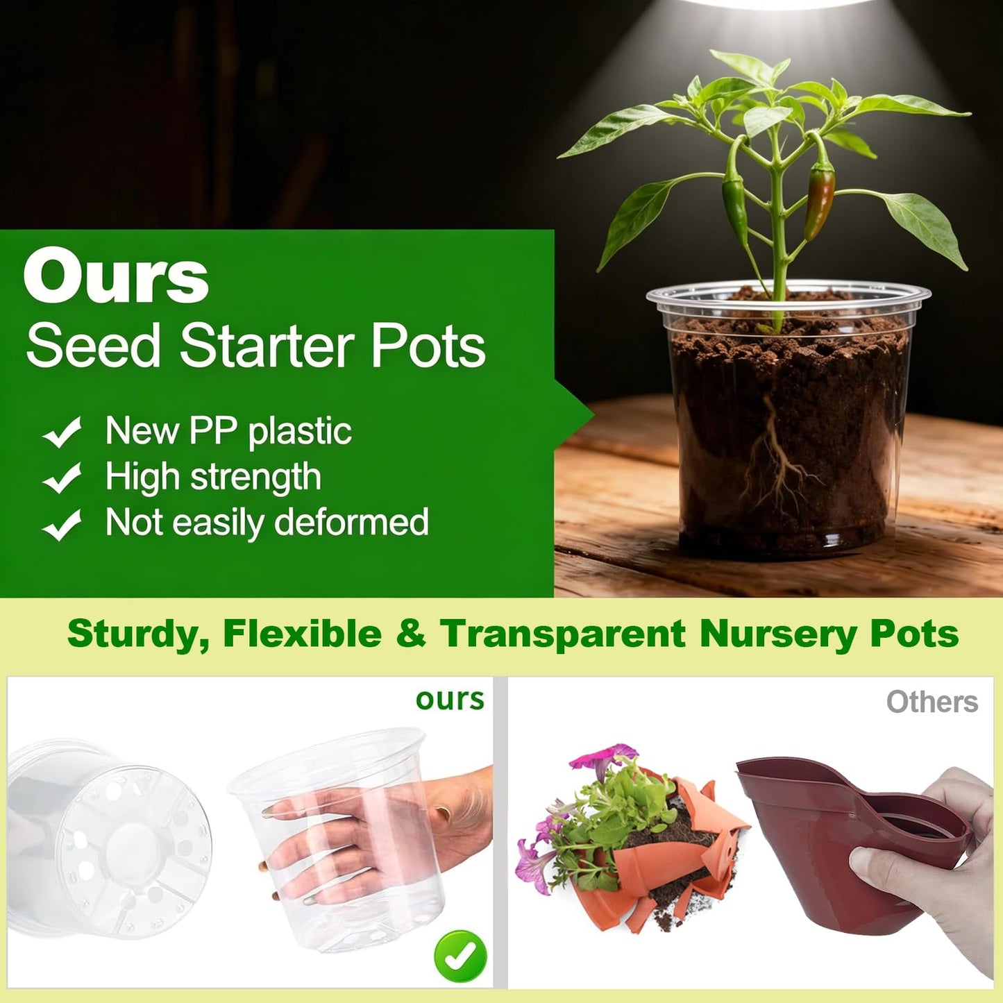 Amasiver 6 Inch Clear Nursery Pots for Plants,Transparent Plant Pots with Drainage Holes & Saucers,Seed Starter Pots with 15 Plant Labels,Clear Plastic Flower Pots for Indoor Outdoor