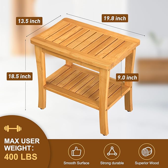 Large Bamboo Shower Bench Stool