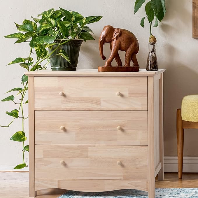 VINGLI Unfinished Solid Wood Dresser Color DIY, 3 Drawer Dresser, Natural