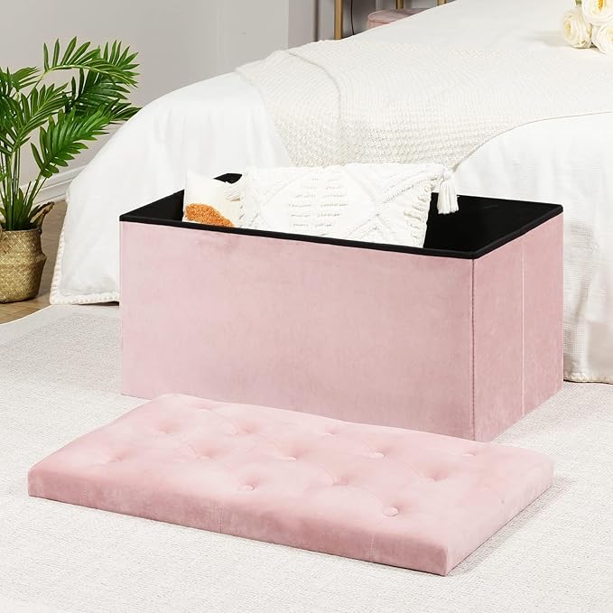 B FSOBEIIALEO Folding Storage Ottoman, Long Ottomans Shoes Bench, Velvet