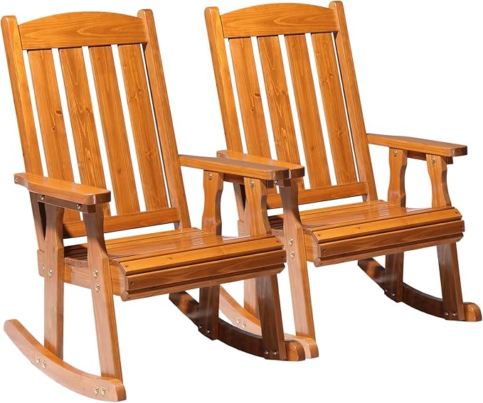 VINGLI Outdoor Rocking Chair, Heavy Duty 600 LBS Wooden Rocking Bench