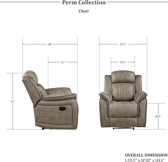 Lexicon Recliner Living Room Set, Home Theater Seating, Manual Polished