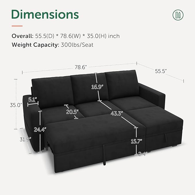 HONBAY Modular Sectional Sleeper Sofa