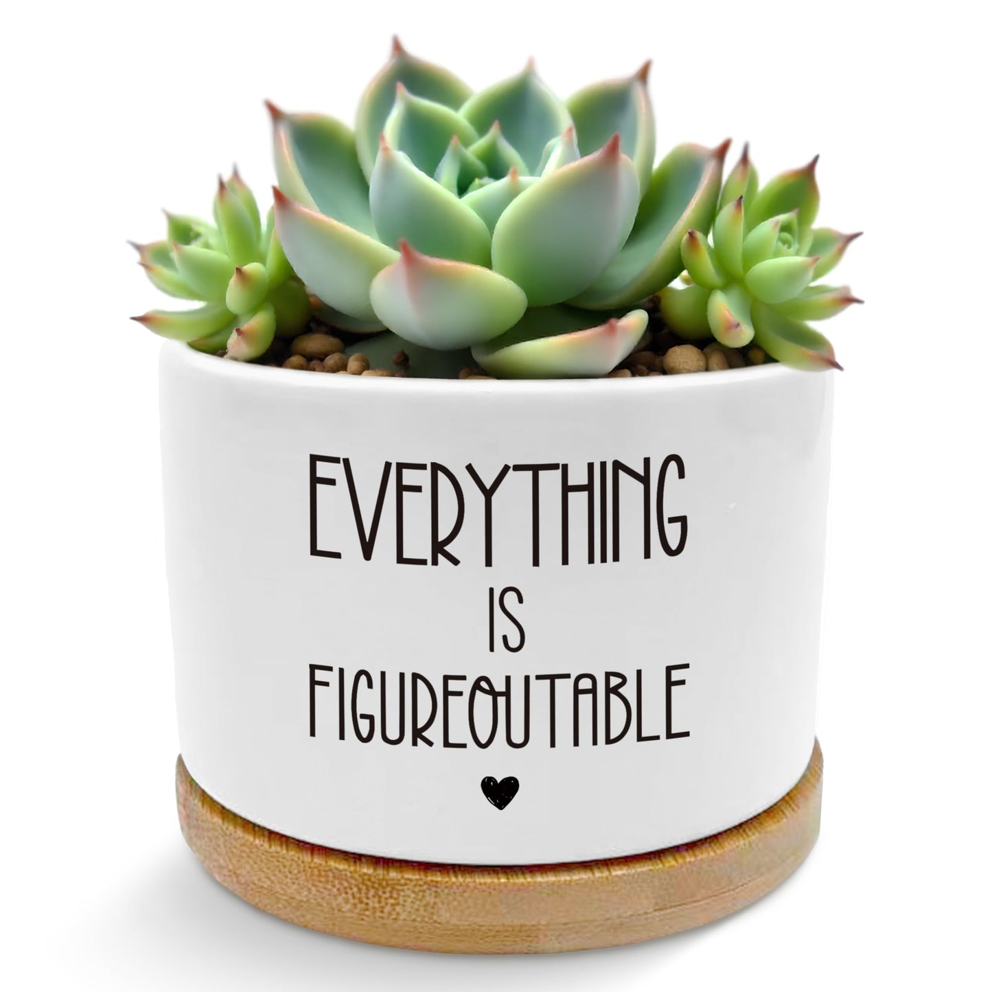ROXMART Everything is Figureoutable Plant Pots, Motivational Gifts for Women Men Succulent Planters, Positive Affirmation Gifts Ceramic Plant Flower Pots for Home Office Desk Table Shelf(No Plants)
