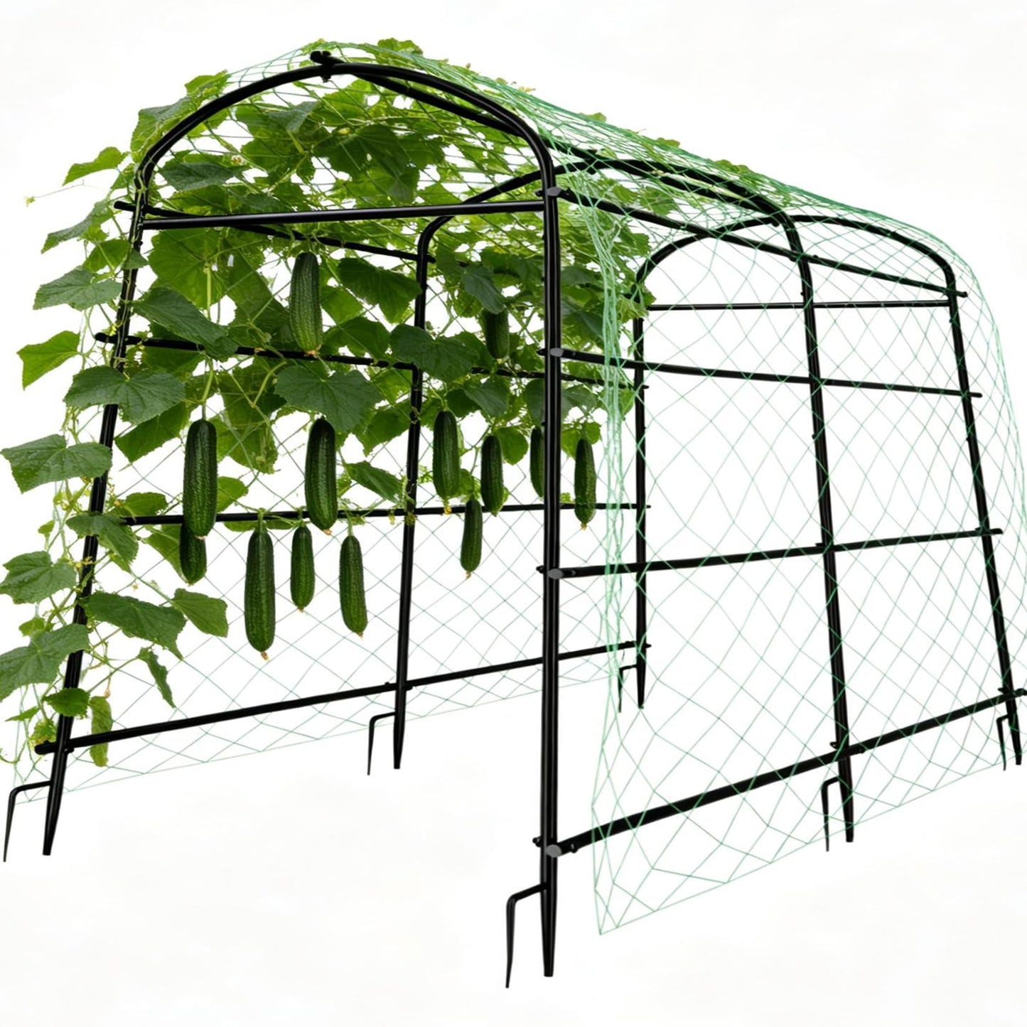 unho 87inch Metal Garden Trellis Arch for Climbing Plants - Polyethylene-Coated Anti-Rust, Heavy Duty, Wide Walk-Through Outdoor Arch with Net, for Cucumber Tomato Squash Zucchini Peas Grape Flowers