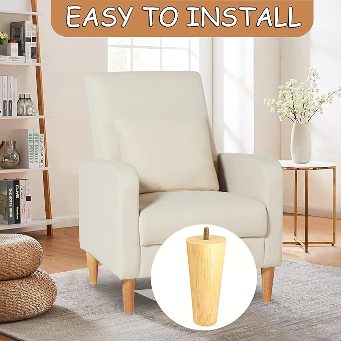 Yaliuliu 6 Inches Round Solid Wood Furniture Legs Set of 4, Natural Wooden