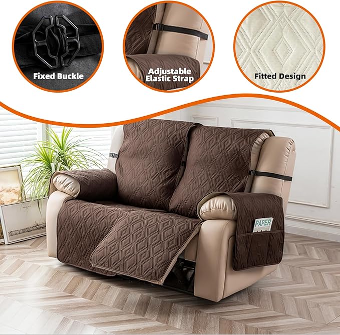 Genina Waterproof Loveseat Recliner Cover Non-Slip, Sofa Cover