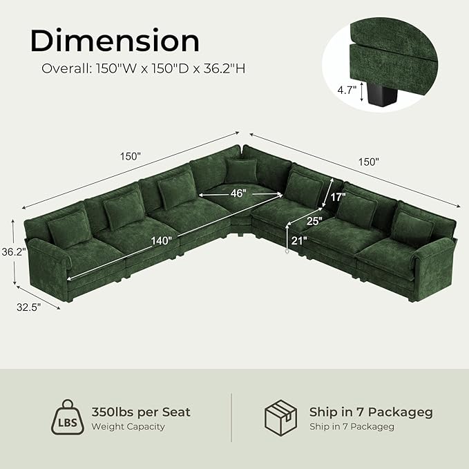 ELUCHANG 150" Oversized V-Shaped Cloud Couch Modular Sectional Sofa