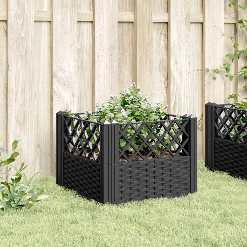 VGLQNRPT Modular Garden Planter Box 17.1 Inch Square Raised Bed for Vegetables Flowers Herbs Durable Rattan Look Outdoor Container Black
