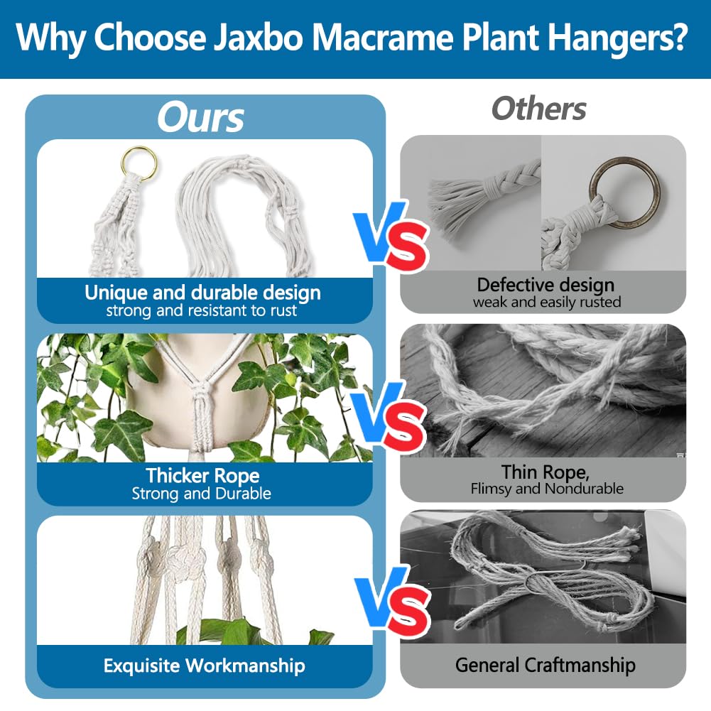 Jaxbo Macrame Plant Hangers 2 Pack Indoor Outdoor Hanging Planter Basket Handmade Rope Hanging Plant Holder for Indoor Outdoor Boho Home Decor 41 Inch, White