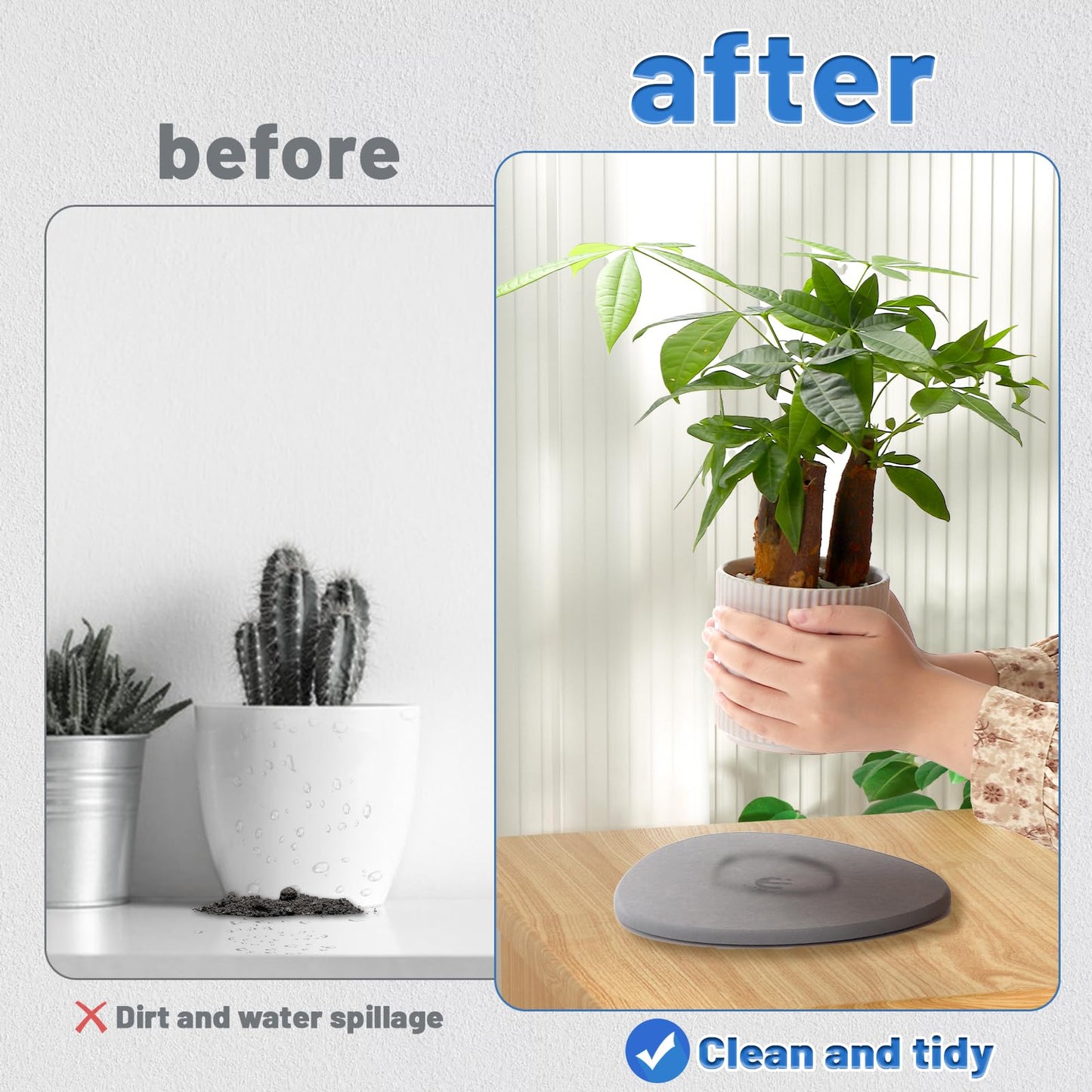 Elfcool Plant Saucer Quick Dry Absorbent Flower Pot Saucer Dirp Tray Diatomaceous Earth Mat for Indoor Outdoor Plants (8''-Dark Grey-2pack)