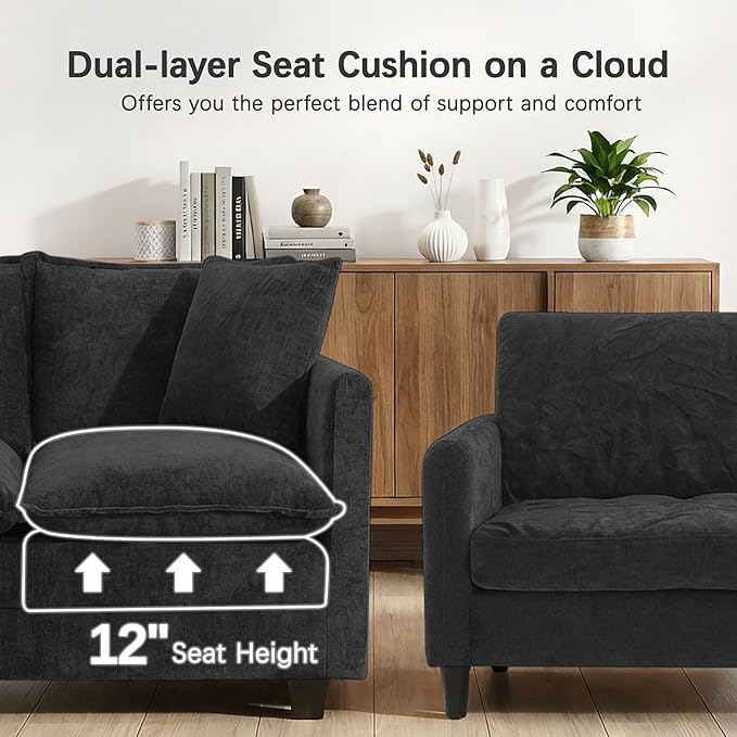 52'' Loveseat Sofa with Ottoman, Modern Cloud Sofa Couch with 27" Deep Seat