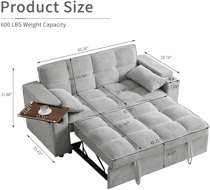 Auvsoce 65'' Convertible Sleeper Sofa Bed