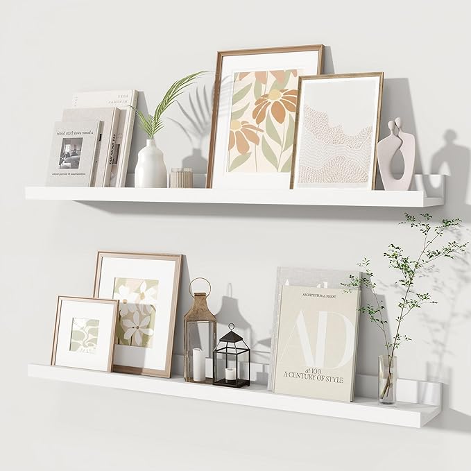 Fun Memories Picture Ledge Shelves Set of 2, 32 Inch Rustic Wall Mounted