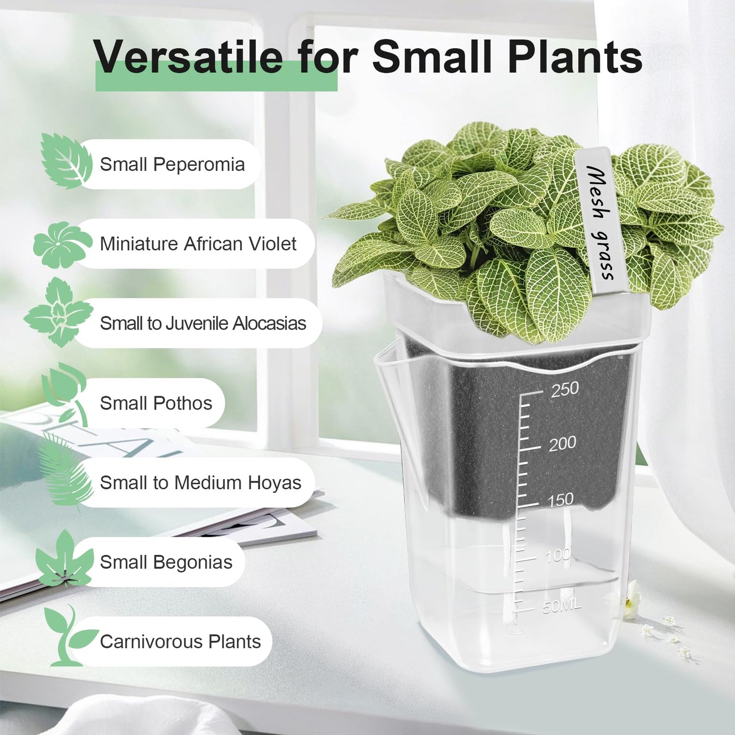 ZPAIO 24 Pack 2.5" Small Self Watering Pots for Indoor Plants, Clear Plant Pots with Drainage & Water Level, Semi Hydroponic Pots for Propagation, African Violet, Cutting and Succulents