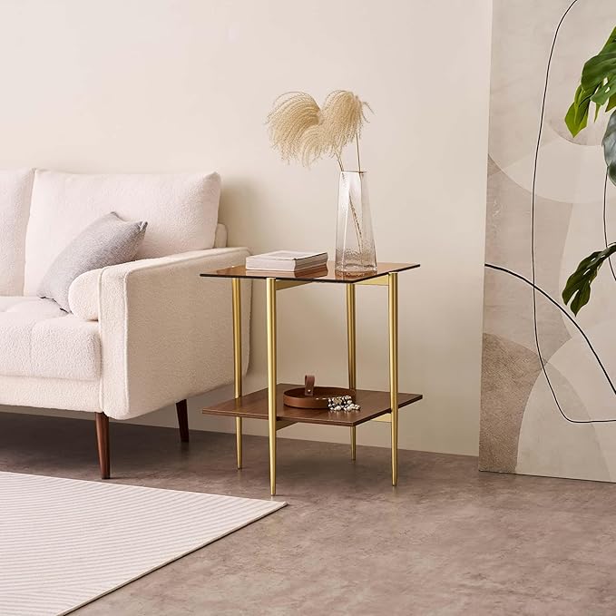 LumFurn Glass End Table, Mid-Century Modern Design Sofa Table, L41 x W21 x H17