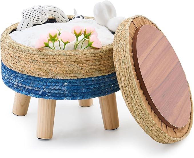 Cpintltr Storage Ottoman Poufs Handwoven Footstool Natural Seagrass Round