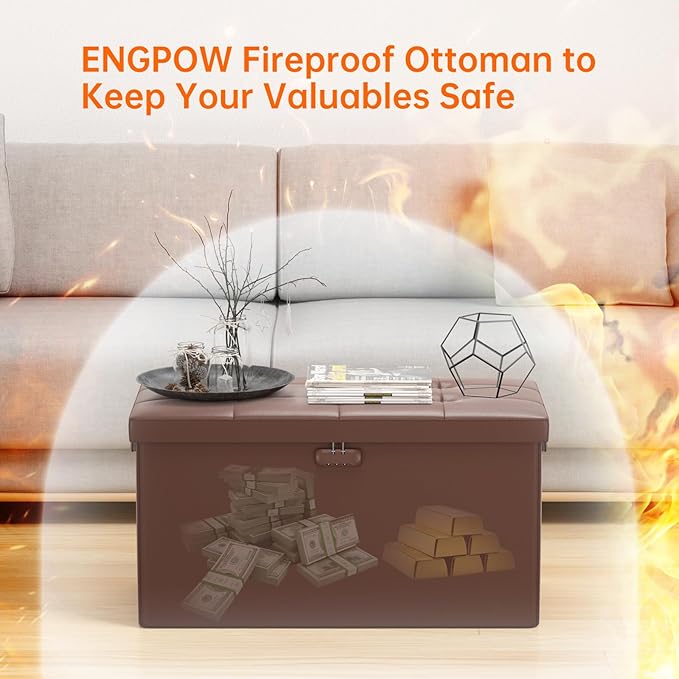 ENGPOW Storage Ottoman Bench, Fireproof Folding Bench