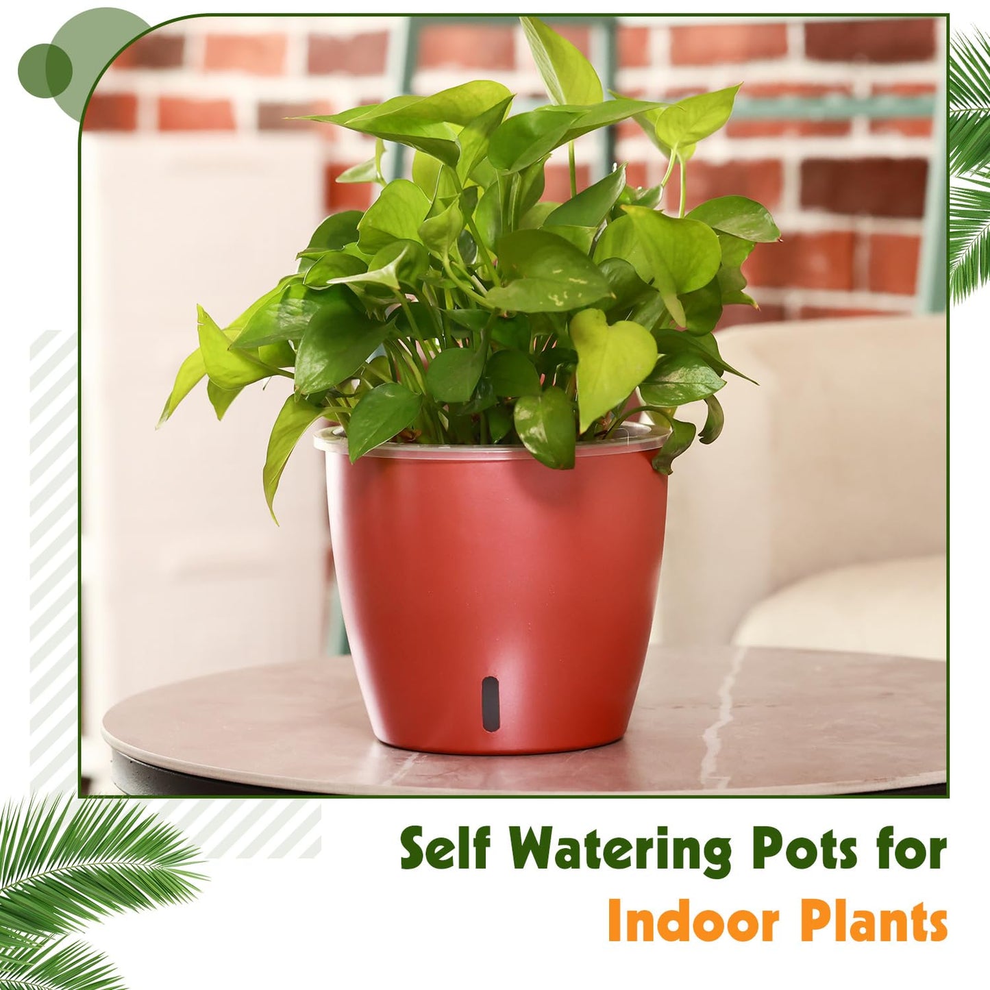 KvyusFlourish Self Watering Pots for Indoor Plants, 4-Pack 6.7'' Self Watering Planter with Drainage Holes, Small African Violet Pots with Water Indicator, Clear Wick Orchid Pot, Rose Gold