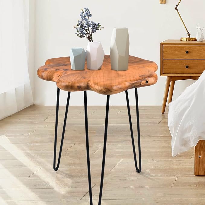 19.5 Inch Live Edge Side Table, Wood Freeform Small End Table