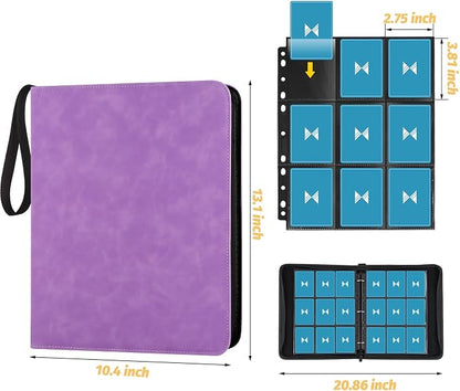 GERMUN 3 Ring 9 Pocket Zipper Card Binder, 720 Double Sided Standard PU Trading Card Album Folder for TCG & Sports Cards, Not Fit Top Loaders (Light Purple)