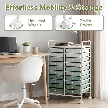 COSTWAY 20-Drawer Rolling Storage Cart, Utility Storage Organizer Cart for Tools, Scrapbook, Paper, Craft, Multipurpose Storage Trolley on Wheels for Home Office School