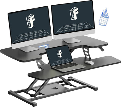 FLEXISPOT 36-inch Standing Desk Converter Height Adjustable Sit to Stand Up Workstation, Dual Monitor and Laptop Riser with Wide Keyboard Tray, Black