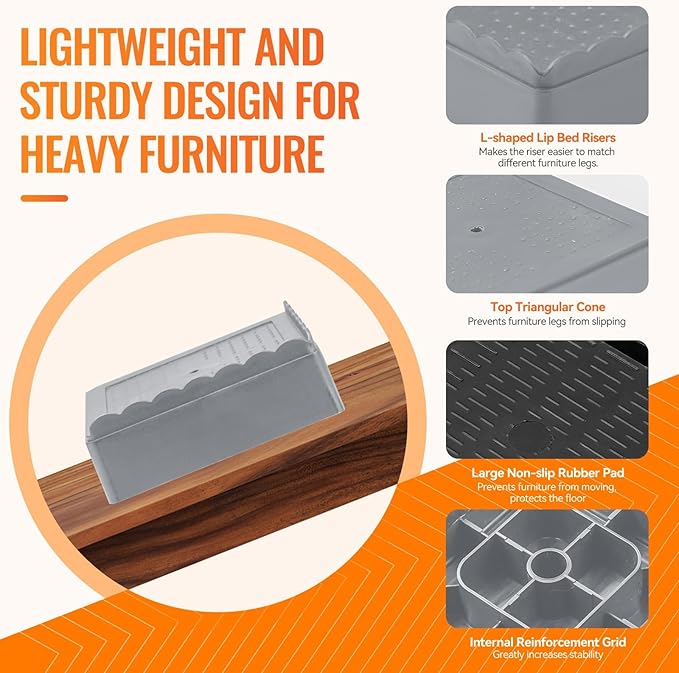shouwuhho Furniture Risers, 4 Pack Bed Risers