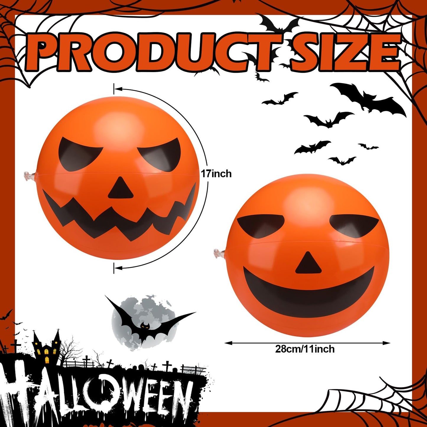 Wettarn 12 Pcs Halloween Pumpkin Beach Balls Bulk Halloween Inflatable Plastic Jack O Lantern Party Decoration Blow up Props for Carnival Prizes