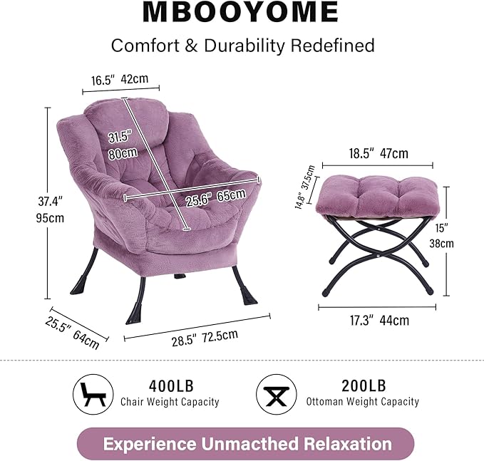 MBOOYOME Lazy Chair with Ottoman, Modern Accent Lounge Armchair with Side