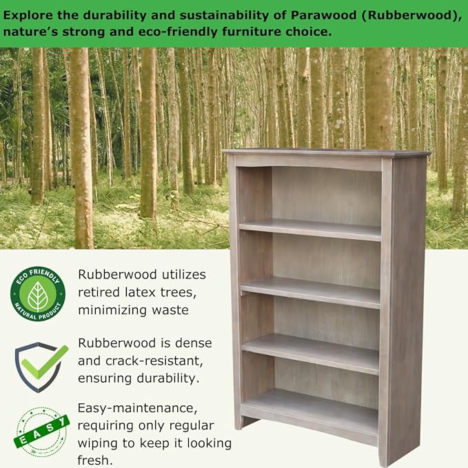 Shaker Solid Wood Bookcase, Washed Gray Taupe