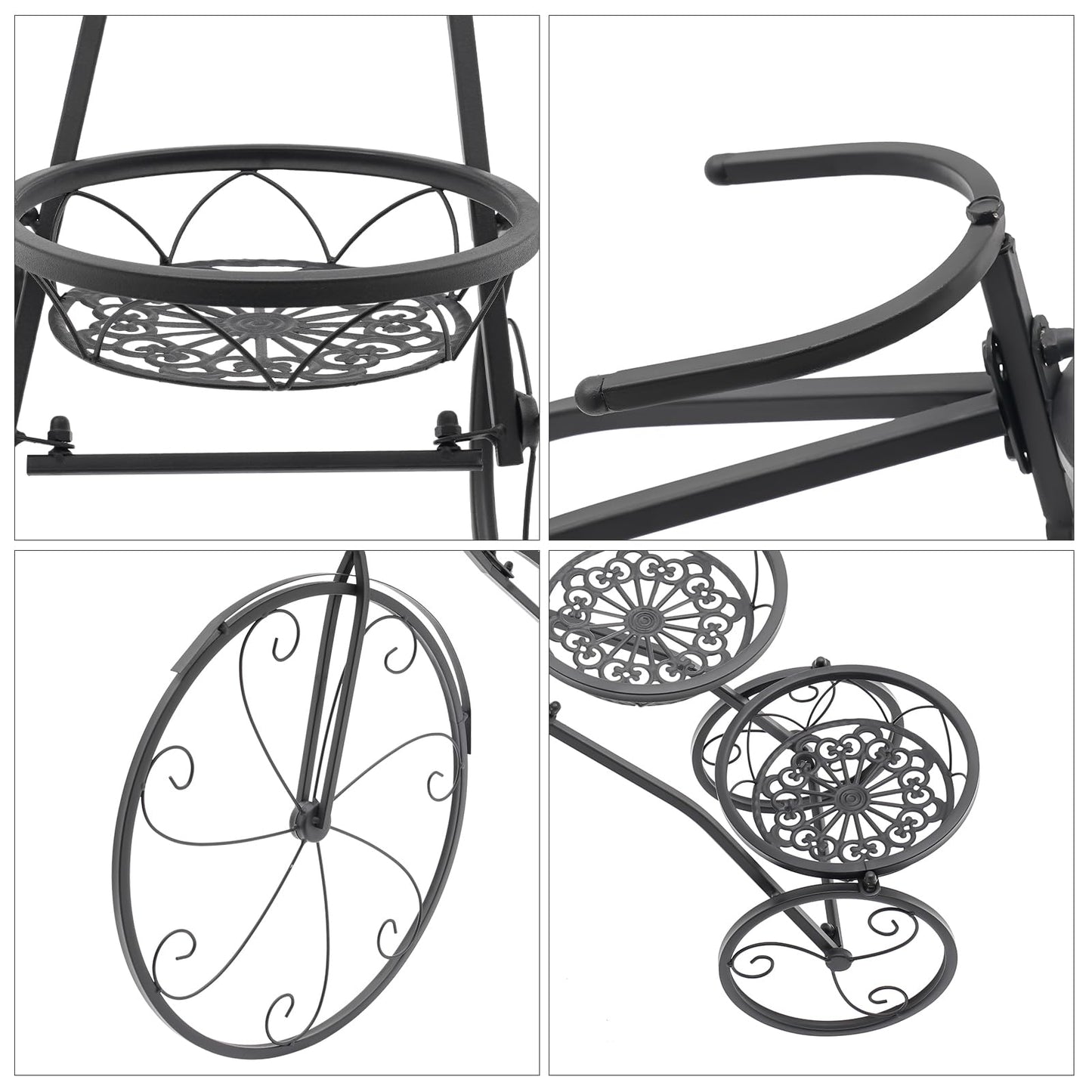 GAMIGIME Tricycle Plant Stand, Metal Bicycle Planter, Flower Pot Cart Holder with 3 Decorative Wheels, Modern Style Flower Pot Cart Holder for Home Decor Patio Garden Flower Shop (Black)