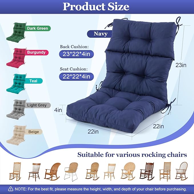 Rocking Chair Cushion, Waterproof and Fade-Resistant Adirondack Rocker Cushions