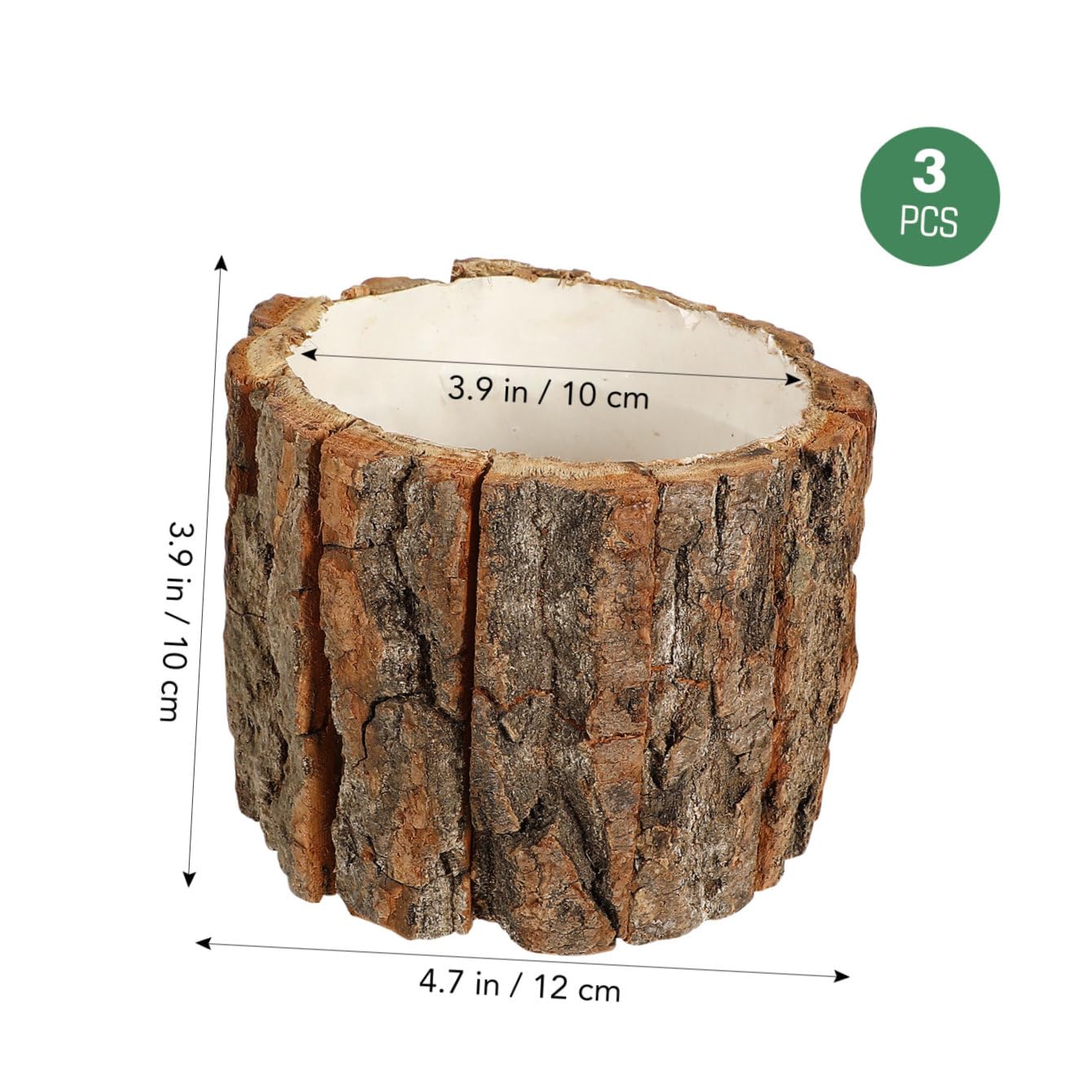 Toddmomy 3 Pcs Wood Flower Pots Natural Bark Planters Rustic Wooden Buckets for Indoor Outdoor Plant Pots Home Garden Decor 4.72X4.72X3.93In