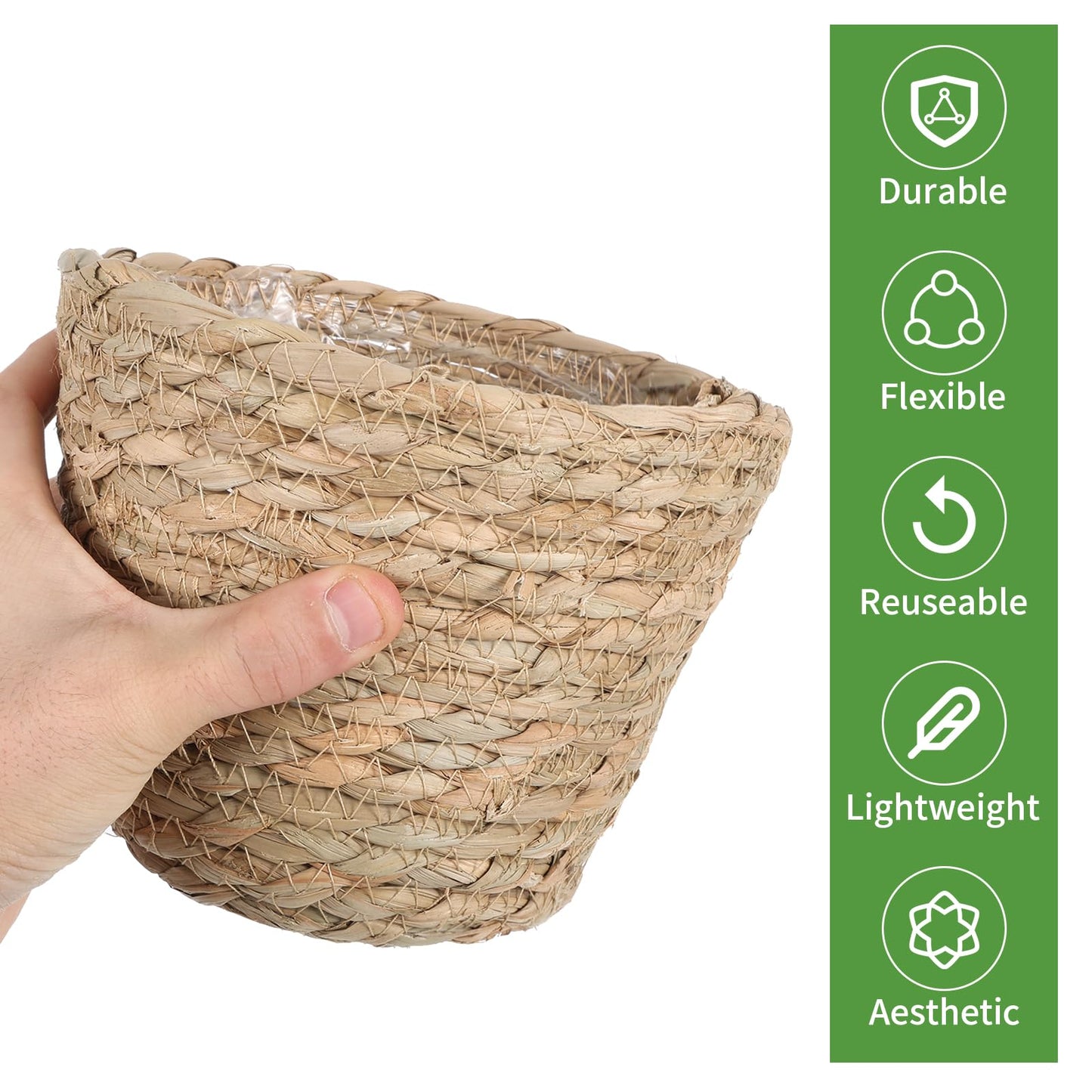 10 PCS Seagrass Plant Baskets with Plastic Liners, Woven Planter Basket Set for Indoor and Outdoor Plants, Wicker Flower Pot Covers Plant Container sand Storage Baskets for Home and Farmhouse Decor