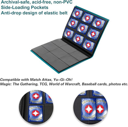 GEAoffice Card Binder, 9-Pocket Trading Card Album Folder, 360 Side Loading Pockets Binder for TCG, Sports&Game Cards, and MTG Cards, (Peacock Blue)