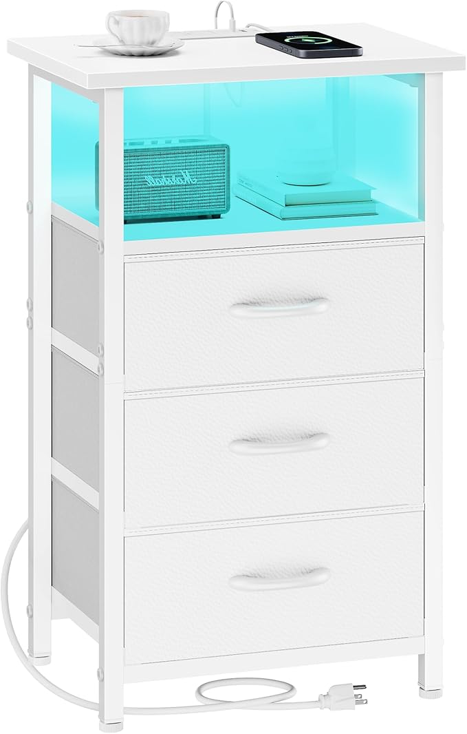 Vagusicc Night Stand with Charging Station, LED Nightstand