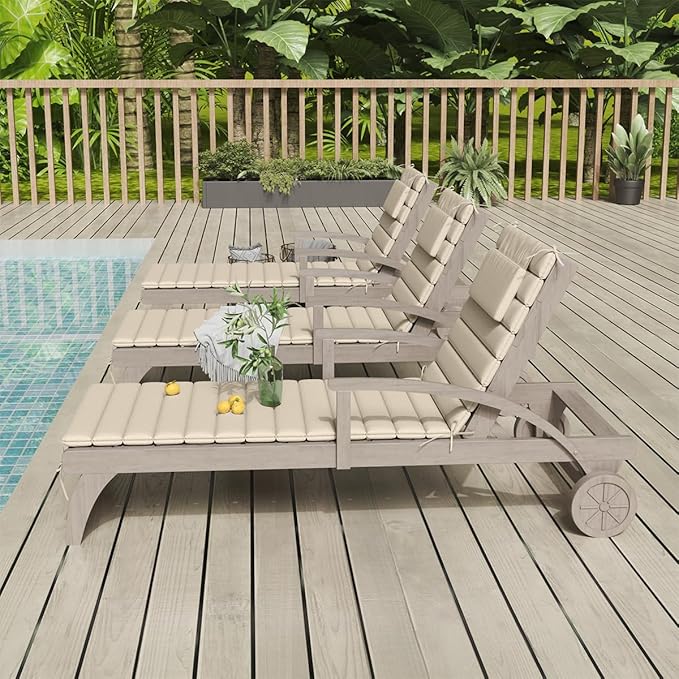 Sundale Outdoor Olefin Quilted Lounge Cushion Set of 4, Patio Foldable Chaise