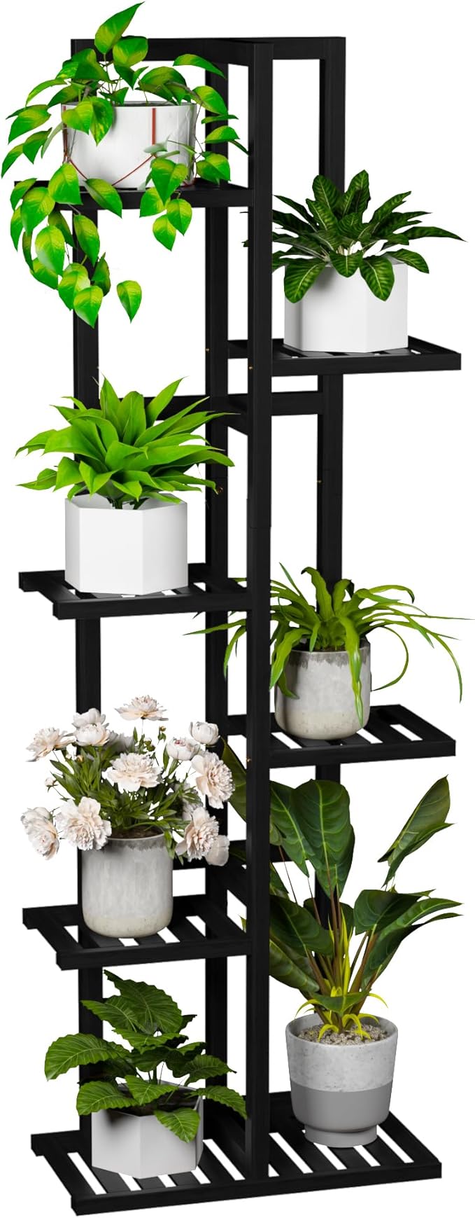 ROMGUAR CRAFT 6 Tier Bamboo Plant Stand Indoor, Wood Tall Flower Holder Corner
