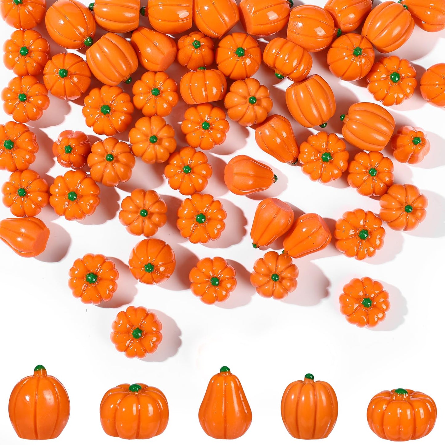 Liobelon 60 Pieces Mini Artificial Pumpkins 5 Different Shape Fall Harvest Simulation Pumpkins Decor DIY Crafts Fake Resin Pumpkin Thanksgiving Decorations Fall Vase Bowl Filler