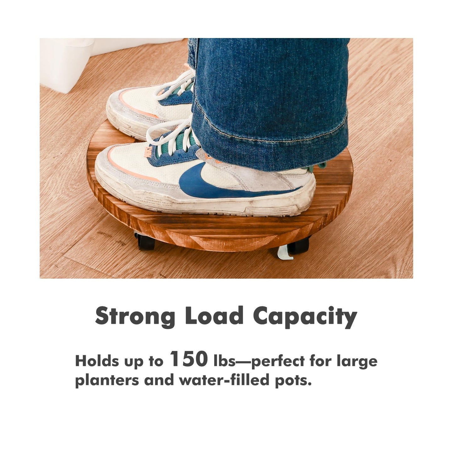 4 Pack Plant Caddy with Wheels Heavy Duty 12 Inch Wooden Plant Stand with Wheels Plant Dolly Rolling Plant Stand Plant Roller with Casters for Indoor and Outdoor with 4 Pack Plant Saucers, Round