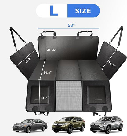 Back Seat Extender for Dogs - Hard Bottom Dog Car Seat Cover for Back Seat, Waterproof Backseat Pet Travel Cover, Anti Scratch Dog Hammock for Car SUV Sedan, Black