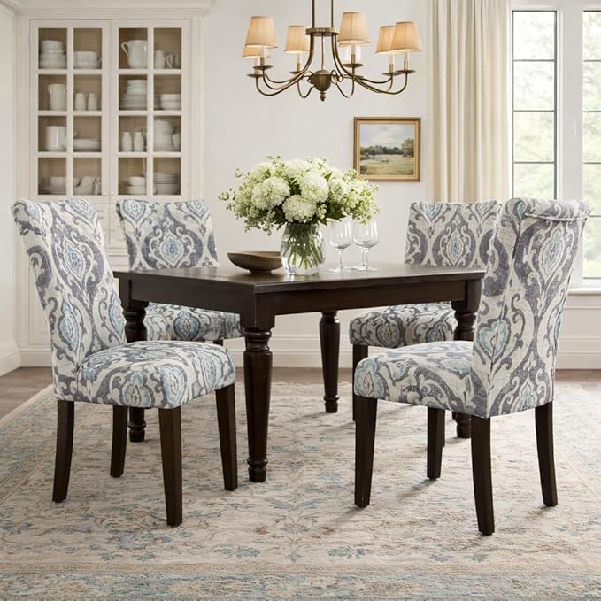 HomePop Parsons Classic Upholstered Accent Dining Chair, Suri Blue