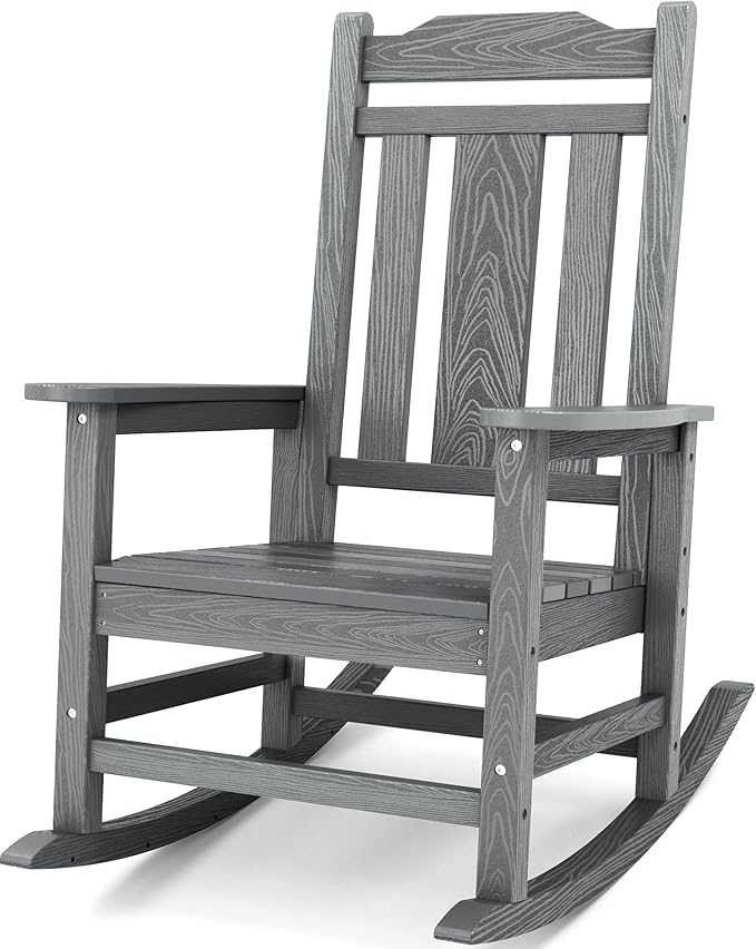 SERWALL Oversized Outdoor Rocking Chair, All Weather Patio Rocking Chair