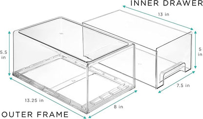 Sorbus Large Clear Stackable Storage Drawers – 4-Pack Plastic Organizer Bins with Handles – Stackable Pull-Out Storage Drawers for Closet, Pantry, Office, Bathroom, Craft, and Toy Organization