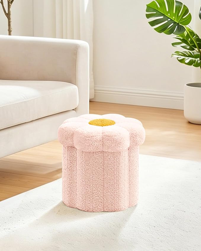 B FSOBEIIALEO Storage Ottoman Foldable, Sunflower Shaped Small Footrest